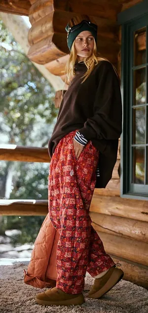 NWT Free People Movement Game Day Printed Pants- Meadow Red Combo thumbnail 1