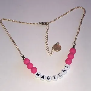 Magical Gold Tone Pink and White Beaded Boho Necklace thumbnail 2