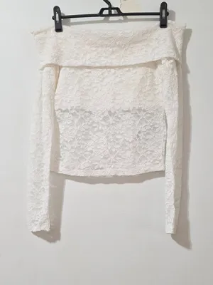 Hollister All Over Lace - Off the Shoulder Top - Cloud Dancer - Size M thumbnail 2