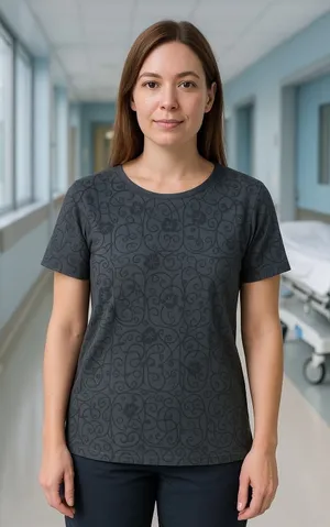 Advantage Butter-Soft Women XL Gray Floral Scrub V-Neck‎ Top Medical Caregiver thumbnail 1