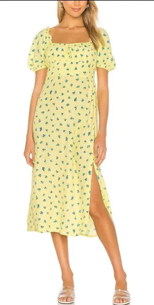 NWT‎ FAITHFULL THE BRAND Bette Floral Midi Dress in Yellow Size M (US 6) $189 thumbnail 1