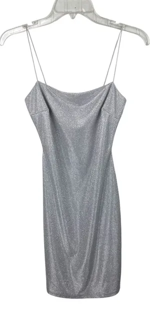 NEW Windsor Silver Glitter Sparkle Slip Dress with Cowl Neck Size Medium Fairy thumbnail 1