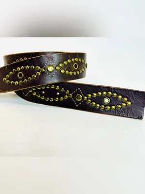 Western Brass Studded Belt, Brown Faux Leather with Studded Design thumbnail 6