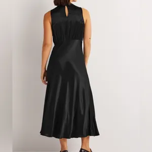 NWT BODEN Bias Cut black satin maxi midi tea slip dress spring high neck thumbnail 2