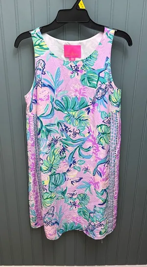 Lilly Pulitzer Pink Tropical Floral 100% Silk Shift Dress XXS Sleeveless Lace‎ thumbnail 1