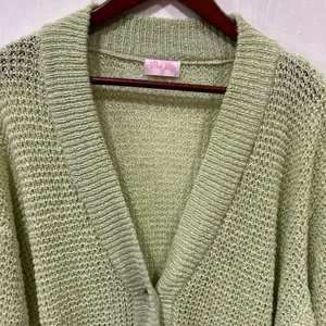 Pink Lily Light Green Button Cardigan – Oversized Small thumbnail 4