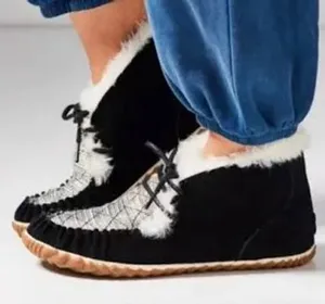 Sorel out 'N about slippers‎ black suede leather cream silver women's size 6.5 thumbnail 1
