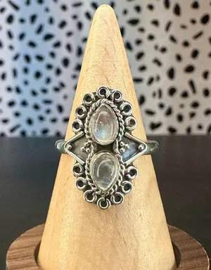 NWT Sterling Silver Double Moonstone Ring Intricate Silver Work Setting thumbnail 1
