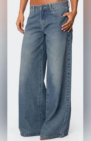 NWT PAC SUN Online Exclusive Edikted Vyxex Vintage Wash Low-Rise Bowtie Jeans, L thumbnail 3