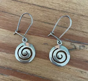 Greek Spiral 925 Sterling Silver Earrings Round Curly thumbnail 1