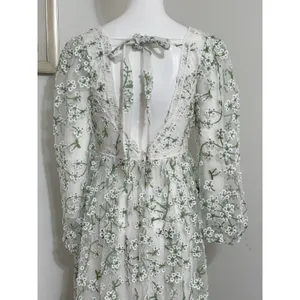 Ever After Floral Embroidered Maxi Dress Cottagecore Wedding Guest Long Sleeve S thumbnail 5