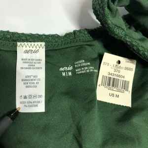 Aerie Bikini Bottom Cheekier High Cut Textured Green M thumbnail 3