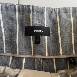 Theory Size 12 Wide Leg Belted Trousers Stripe Wither Linen Belt Pant Fl_ thumbnail 7