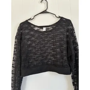Black Floral Lace Crop Top Sheer Long Sleeve Gothic Romance Aesthetic - Size XXL thumbnail 2