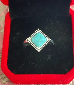 Women’s Stainless Steel Silver Faux Turquoise Embellished Ring Size 7 thumbnail 1