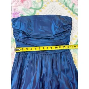 Vtg Handmade Dolly Woodruff Blue Iridescent Strapless Ruched Cocktail‎ Dress thumbnail 4
