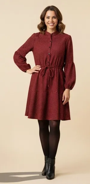 BloomChic Red Gingham Plaid Button Front Mini‎ Dress Women 12/UK 16 Peplum Waist thumbnail 1
