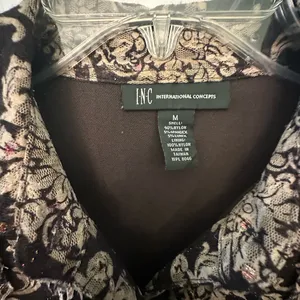 INC International Concepts Black and Cream Floral Shirt thumbnail 4