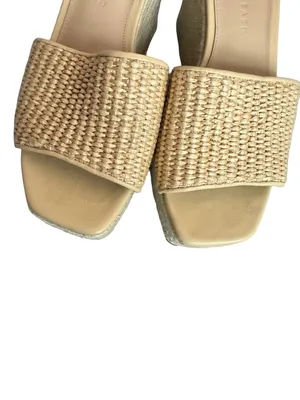 Veronica Beard Cream Woven Raffia Espadrille Wedge Sandals Slide Size 7 Women's thumbnail 7