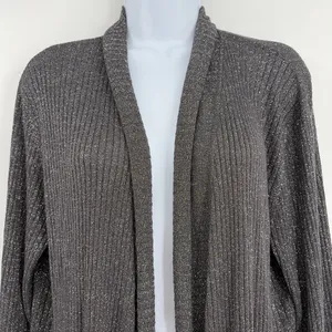 Chico's Ribbed Shimmery Womens Sweater Cardigan Sz XL Holiday Glam Metallic Open thumbnail 2