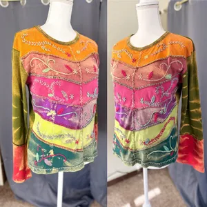 Boho Patchwork Embroidered Tie Dye Top Women's Small Multiple thumbnail 8