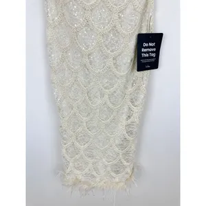 Lulus Uniquely Confident Cream Lace Feather Strapless Midi Dress Cocktail L NWT thumbnail 7