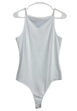 Express Women’s Square Neck Spaghetti Strap White Ribbed Bodysuit Size Large thumbnail 2