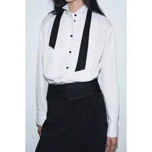 Zara Tuxedo Pencil Skirt Medium Black Satin Cumber-bun Cocktail Office Siren thumbnail 4