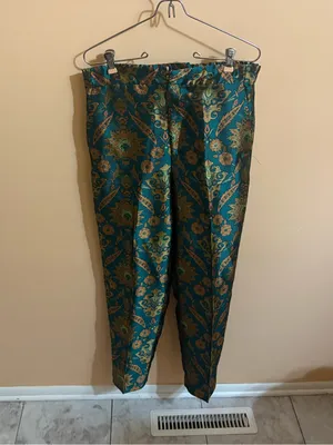 Anthropologie Maeve Melyssa Floral Jacquard Metallic Green Trousers thumbnail 2