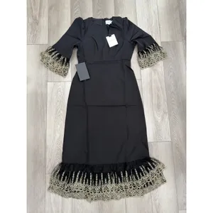 TUCKERNUCK Pomander Place Lilith Black Gold Ruffle Midi Cocktail Dress NWT M thumbnail 2