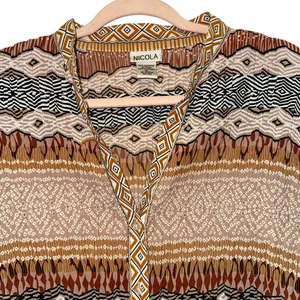 Boho Sheer‎ Blouse XL Earth Tone Floral Button Front Lightweight thumbnail 3
