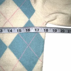 Lands End Cashmere Argyle V-Neck Cream Blue Sweater SMALL thumbnail 5