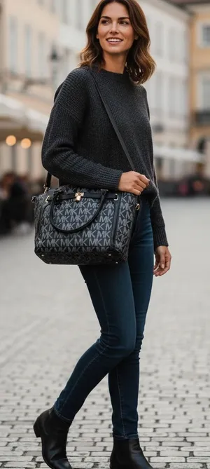 Mary King Black Signature Satchel - MK Logo Shoulder Bag thumbnail 1