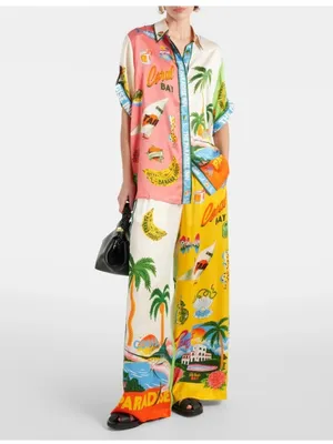 Resort-Print Wide Leg 2 piece set camp style shirt - Multicolor thumbnail 9
