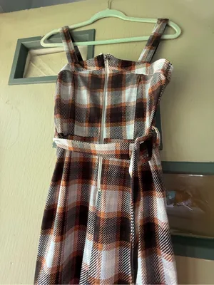 Almost Famous Brown & White Plaid Belted Jumpsuit thumbnail 3