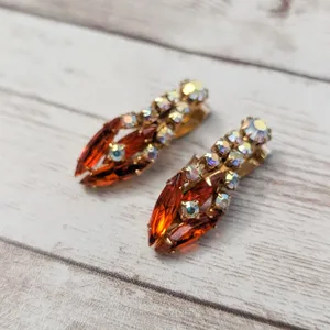 Vintage Clip On Earrings - Unusual Statement Orange & Iridescent Gems thumbnail 3