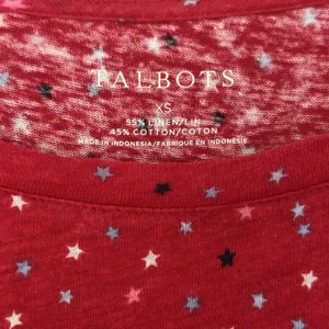 Talbots 100% Linen Cotton Blend Red Stars T Shirt XS Coastal Patriotic Beachy thumbnail 8