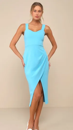 NWT Lulus Always Beautiful Teal Blue Sleeveless Tulip Midi Dress Gala Banquet M thumbnail 1