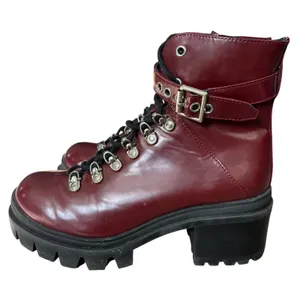 Jeffrey‎ Campbell Czech Combat Boots Sz 8.5 Burgundy Red Patent Faux Leather thumbnail 3