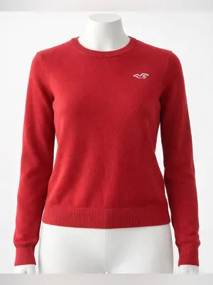 Hollister Red Preppy Cozy Academia Crewneck Knit Campus Sweater Fall Logo M thumbnail 1