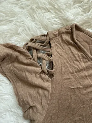 Brown blouse with cut out detailing on sleeves thumbnail 2