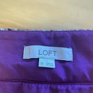 Loft Multi Color Tweed Plaid Mini Skirt Gold Button Front Size 10 Purple Red thumbnail 5