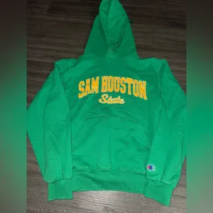 Champion Unisex Green Hoodie with Yellow Sam Houston State Logo Size S thumbnail 1