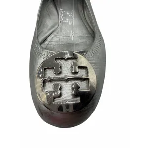 Tory Burch Reva Flats Silver Metallic‎ Leather Logo Medallion Shoes Size 10 Y2K thumbnail 12