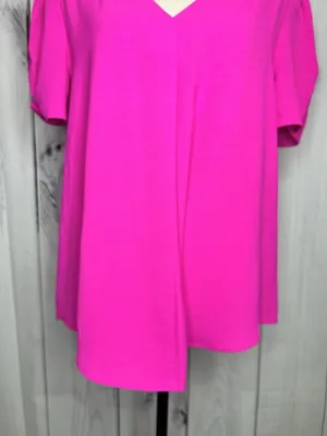 NWT Jodifl Women's Blouse Sz M Hot Pink Short Sleeves V Neck NEW Lightweight thumbnail 4