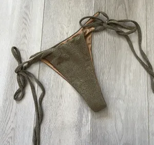 Sie Bikini Bottoms glitter sparkly cheeky thong womens Olive Brown (small) swim thumbnail 1