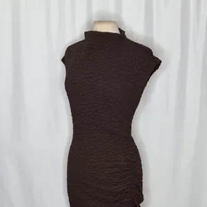 NWT!! ANTHROPOLOGIE Maya Ruched Cowl Neck Textured Midi Dress Chocolate Large thumbnail 6
