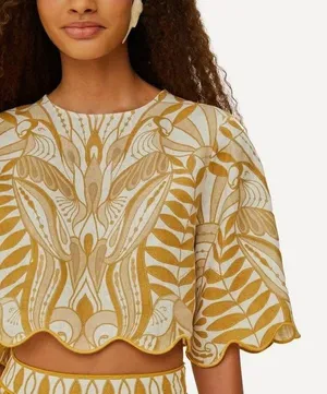 NWOT Farm Rio Linen Lace Nature Short-Sleeve Crop Wavy Blouse Size M thumbnail 2