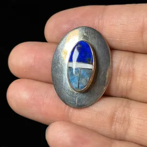 Vintage Southwestern Sterling Silver Lapis Inlay Oval Stud Earrings Boho Blue thumbnail 5