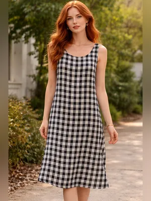 Vintage Black White Gingham Plaid Midi Length Large Tank Dress Summer Coquette thumbnail 2